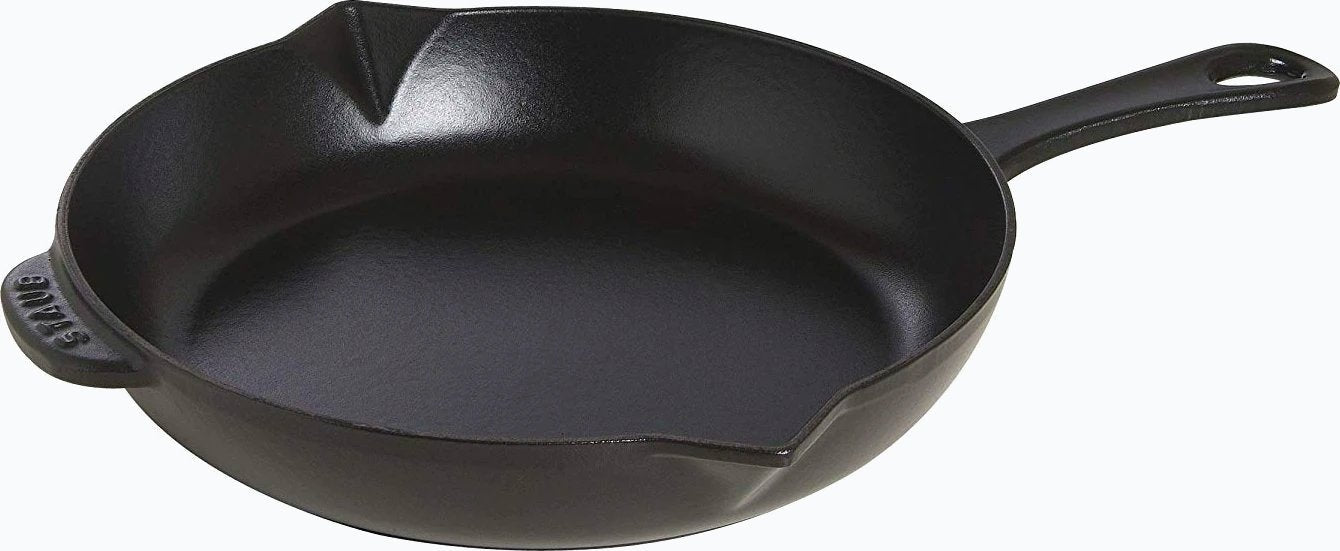 Staub Cast Iron Pan with Lid 10-inch, 2.9 Quart Serves 2-3, Fry Pan, Cast  Iron Skillet, Wok, Made in France, Cherry