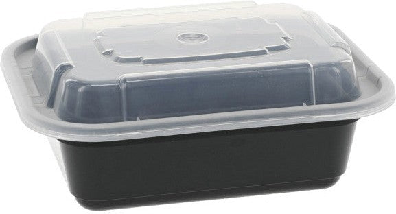 Pactiv NC818B Black 12 oz. Plastic Rectangular Container with Clear Lid -  150/Case