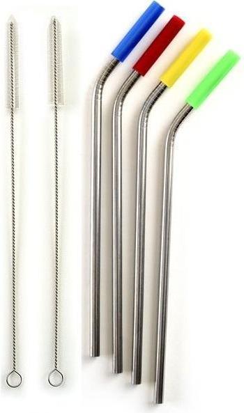 Norpro Stainless-Steel Reusable Silicone Tipped Straws w/Brushes