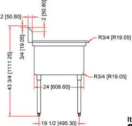 Omcan 24 x 24 x 14 , One Tub Sink, Right Drain Board, Each (43784)