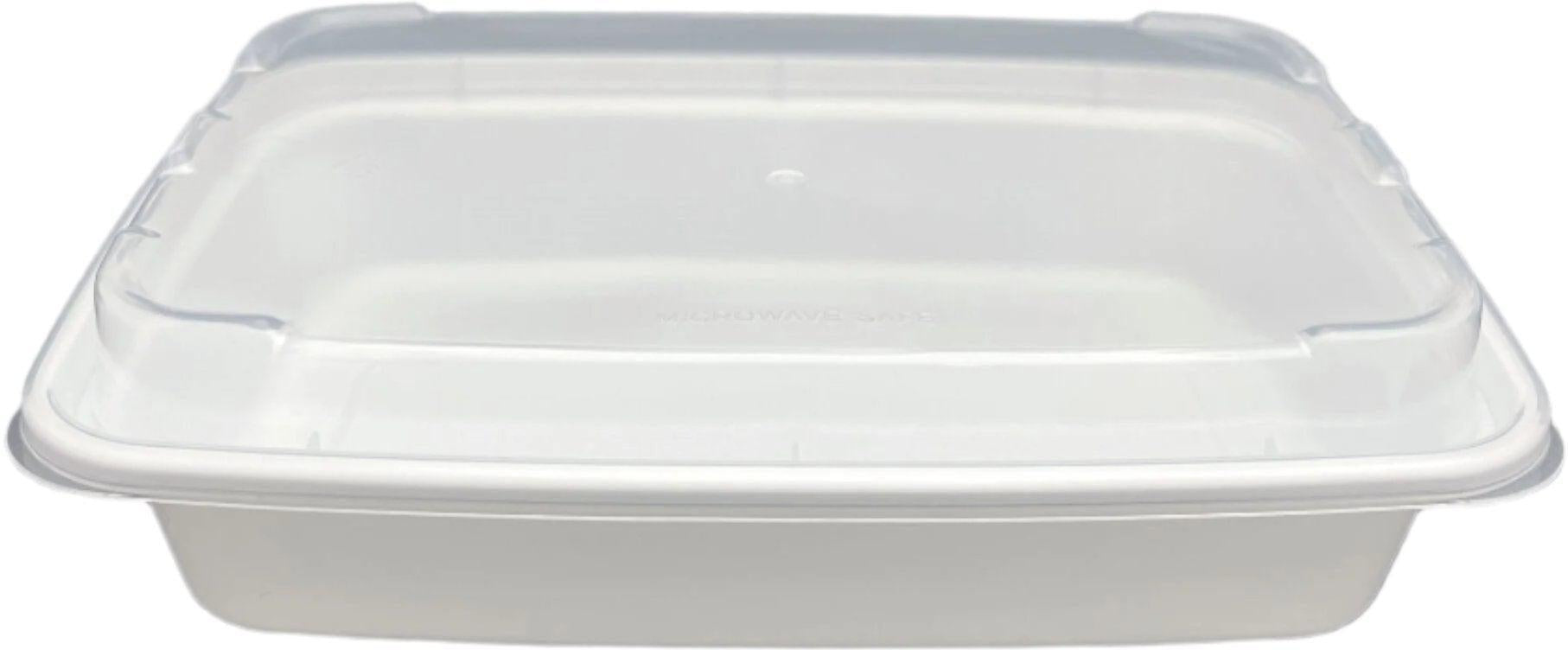 16 Oz White Rectangular Container & Lids, Combo, 150/Cs - PCMT16