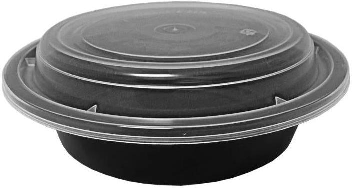 6", 16 Oz Black Round Polypropylene Microwaveable Container with Lid Combo, 150/Cs - PCMRC16B