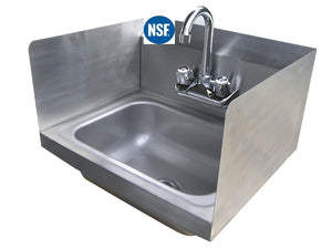 Winholt - 16" x16" Stainless Steel Hand Sink with Knee Bracket, Gooseneck Faucet & 2 Side Splashes - WS-HS-1616KV-2SS-SV