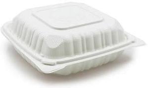 8" x 8" White Receycle Microwavable Hinged Container with 1 Compartment and Lid, 180/Cs - PCMSL61W