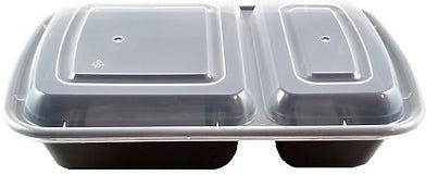 8.9" x 6.1" x 1.9" 32 Oz Rectangle Container with 2 Compartment and Clear Lid, 150pcs/Cs - LRCLT32W