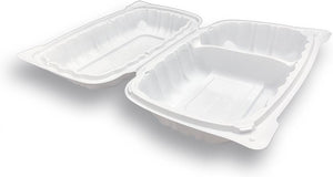 9" X 6" X 3" White Hinged container with 2 Compartments, 250/Cs - SL-962