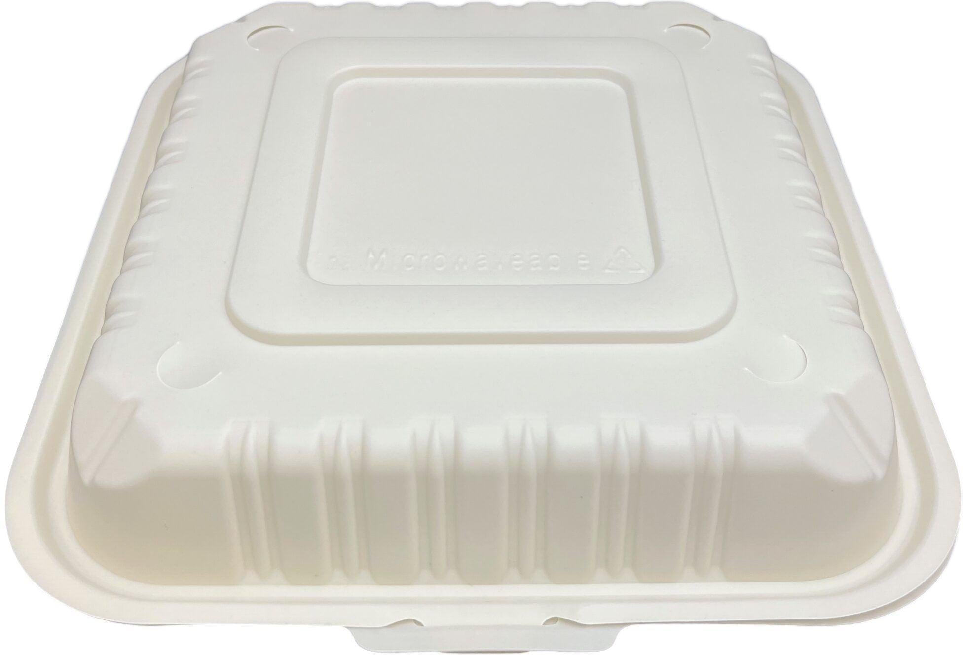 9" x 9" White MFPP Hinged Container 3 Compartment, 150 Pcs/Cs - PCMSLPP903