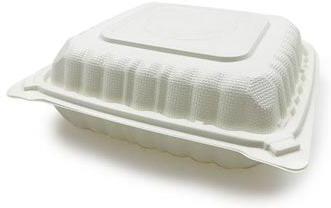 9" x 9" White Receycle Microwavable Hinged Container with 1 Compartment and Lid, 120/Cs - PCMSL91W