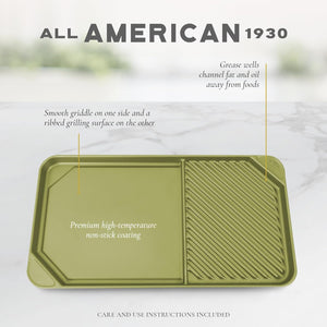 All American - 20.5" x 11.5" Olive Cast Aluminum Side By Side Griddle/Grill - 6040AGR