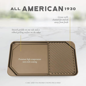 All American - 20.5" x 11.5" Pale Bronze Cast Aluminum Side By Side Griddle/Grill - 6040ABR