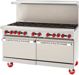 American Range - 60" Restaurant Range 24" Griddles and 6 Burners With 26.5" 2 Standard Ovens, Stainless Steel - AR-24G-6B