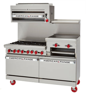 American Range - 60" Restaurant Range 24" Raised Griddles, 6 Burners With 26.2" 2 Standard Ovens, Stainless Steel - AR-6B-24RG