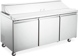 Aurora - 70" 19.5 Cu.Ft. Stainless Steel Refrigerated Salad/Sandwich Prep Table With Triple Door - 59048