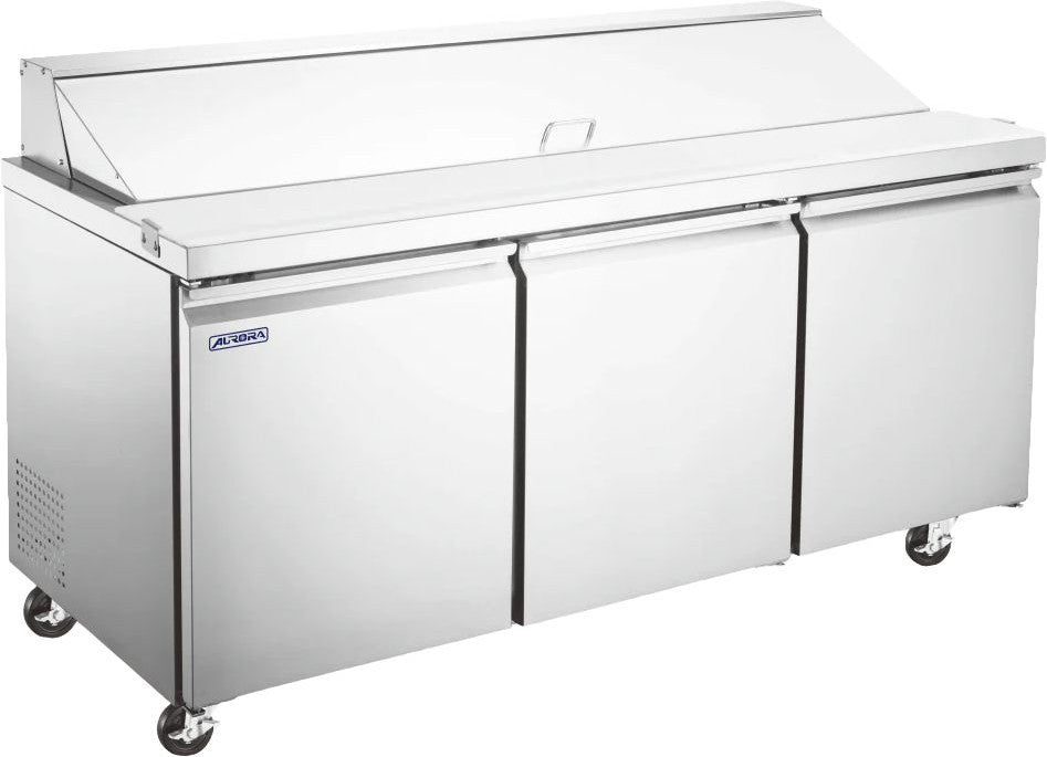 Aurora - 70″ Mega Top Refrigerated Prep Table, 3 Doors, Stainless Steel, 19.5 Cu. Ft. (553 L) Capacity - 59130