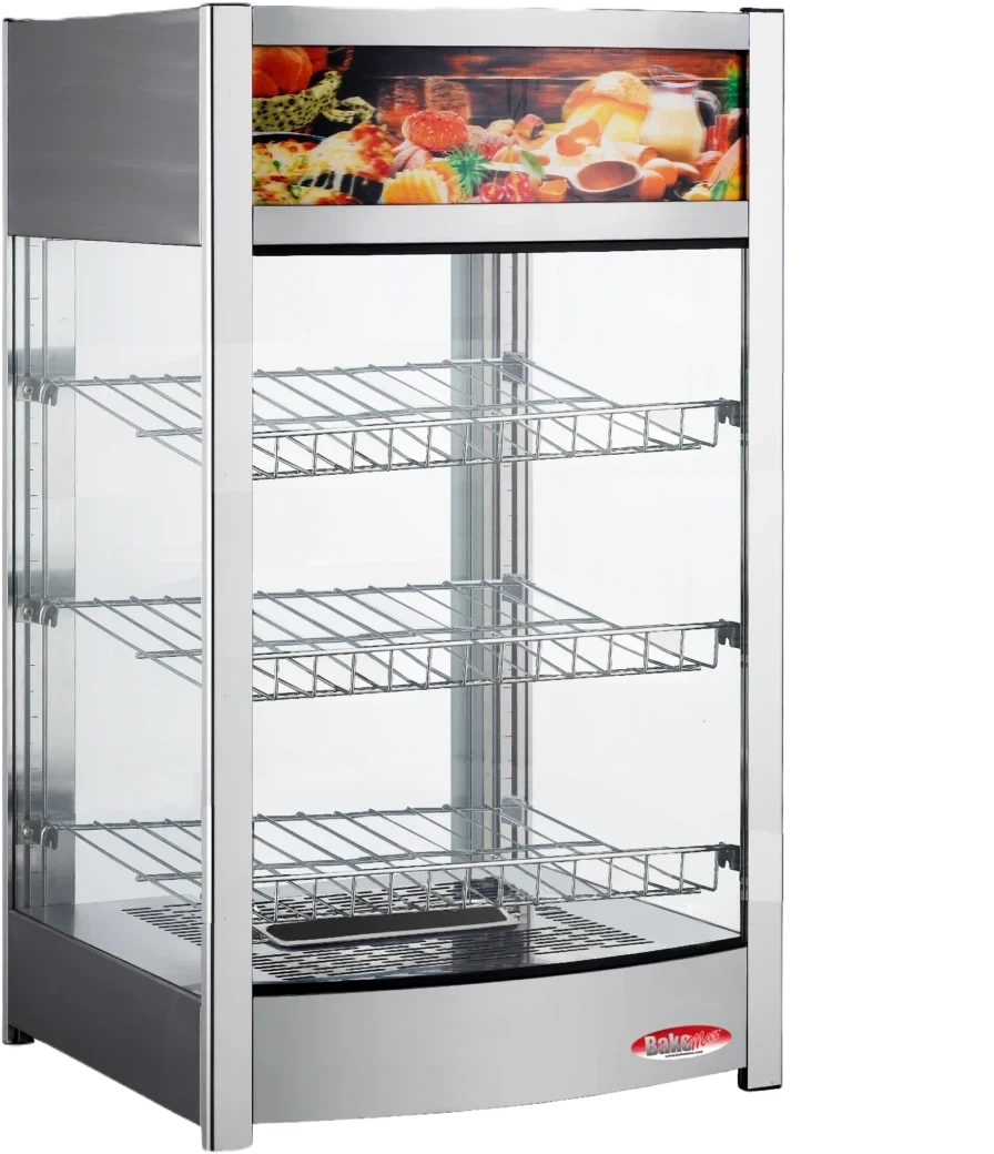 Bakemax - 18", 120V Wide Countertop Full-Service Bowed Face Heated Display Case with LED Lighting - BMCBF18