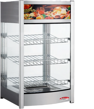 Bakemax - 18", 120V Wide Countertop Full-Service Bowed Face Heated Display Case with LED Lighting - BMCBF18