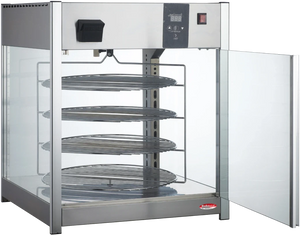 Bakemax - 18" Stainless Steel Four Tier Countertop Electric Rotating Pizza Warmer Display Case - BMPW418