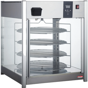 Bakemax - 18" Stainless Steel Four Tier Countertop Electric Rotating Pizza Warmer Display Case - BMPW418