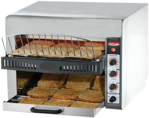 Bakemax - 220V Stainless Steel Commercial Countertop Electric 3-Slice Wide Conveyor Toaster - BMCT450 (Available March)