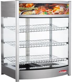 Bakemax - 25", 120V Wide Countertop Full-Service Bowed Face Heated Display Case with LED Lighting - BMCBF25