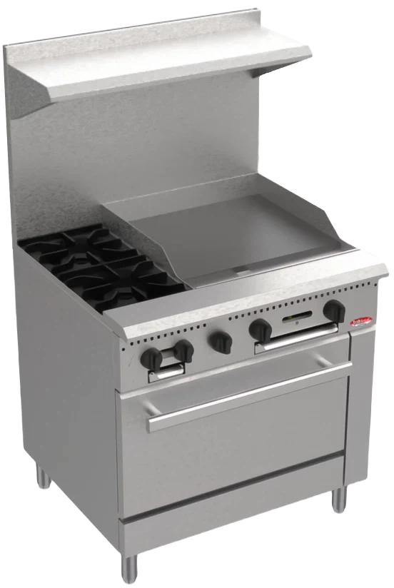 Bakemax - 36" Wide 2 Burner Gas Range with 24" Griddle and Bakery Oven - BAS36-12