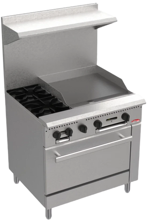 Bakemax - 36" Wide 2 Burner Gas Range with 24" Griddle and Bakery Oven - BAS36-12