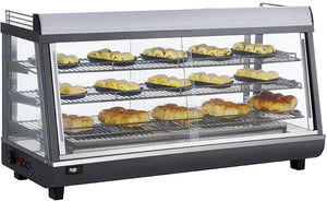 Bakemax - 48" Stainless Steel Wide Countertop Electric Heated Display Case With LED Lighting - BMTSC48