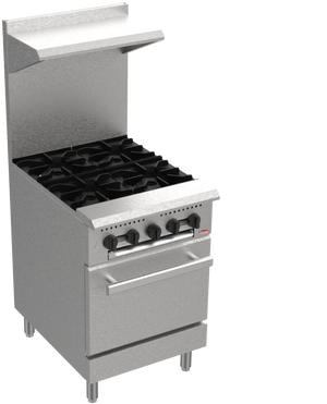 Bakemax - BAS Series 24" Wide 4 Burner Gas Range with Bakery Oven - BAS24O