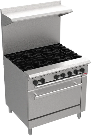 Bakemax - BAS Series Stainless Steel 36" 6 Burner Gas Range with Bakery Oven - BAS36O