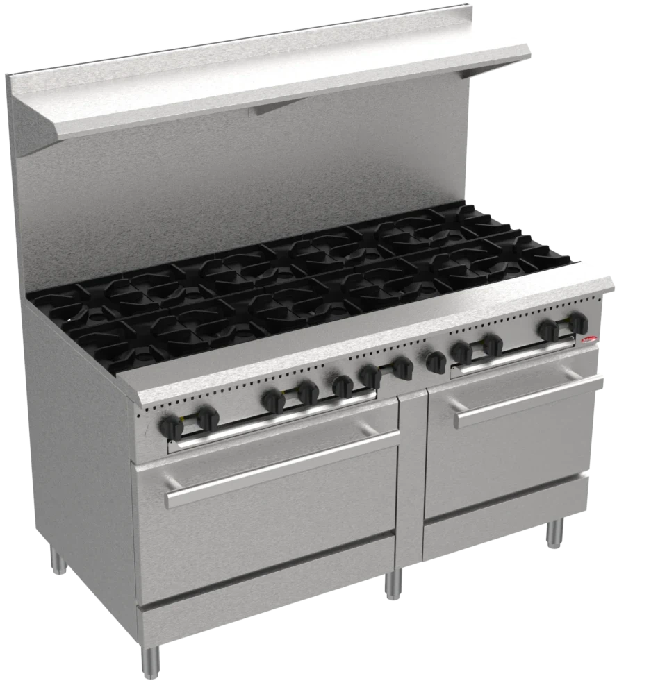 Bakemax - Stainless Steel 60" 10 Burner Gas Range with Two Bakery Oven - BAS60O