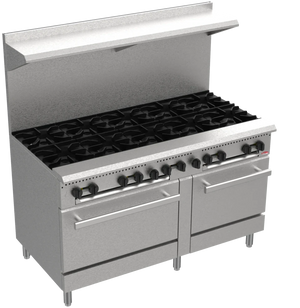 Bakemax - Stainless Steel 60" 10 Burner Gas Range with Two Bakery Oven - BAS60O