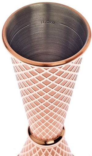 Barfly - 1 x 2 Oz Copper Plated Diamond Lattice Japanese Style Jigger - M37202CP