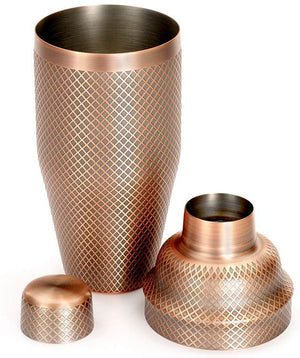 Barfly - 24 Oz Antique Copper Japanese Style Diamond Lattice Cocktail Shaker, Set Of 3 - M37205ACP