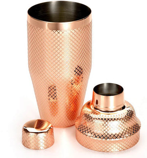 Barfly - 24 Oz Copper Plated Japanese Style Diamond Lattice Cocktail Shaker, Set Of 3 - M37205CP