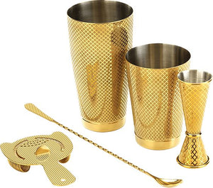 Barfly - Gold Plated Diamond Lattice Basic Cocktail Shaker, Pack Of 4 - M37206GD