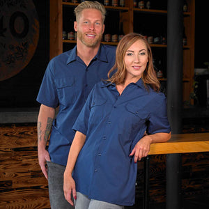 Barfly - Navy Blue Metro Edge Customizable Short Sleeve Brewer Shirt - M60250NB