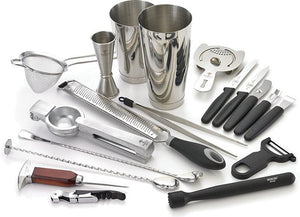 Barfly - Stainless Steel Silver Essential 7-Piece Cocktail Kit with Mixology Roll Bag - M37100