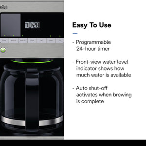 Braun - 12 Cup BrewSense Digital Drip Coffee Maker Stainless Steel - KF7370SI