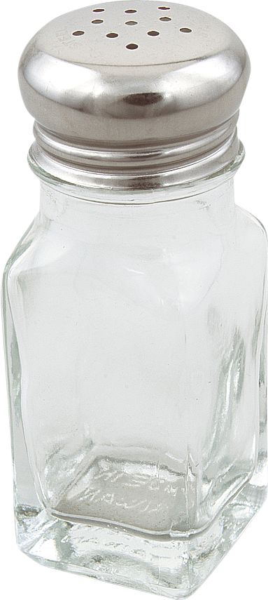 Browne - 2 Oz Square Glass Salt/Pepper Shaker with Stainless Steel top with Universal Holes, Pack of 12 - 575183