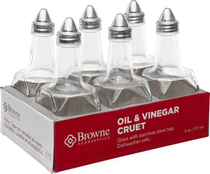 Browne - 6 Oz Oil & Vinegar Glass Dispenser with Stainless Steel Top (Set of 6) - 575226