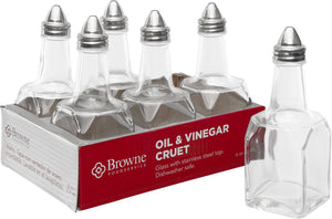 Browne - 6 Oz Oil & Vinegar Glass Dispenser with Stainless Steel Top (Set of 6) - 575226