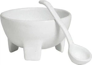 Bugambilia - Classic 1.3 Qt Large White Round Molcajete With Elegantly Textured - MJS04WW