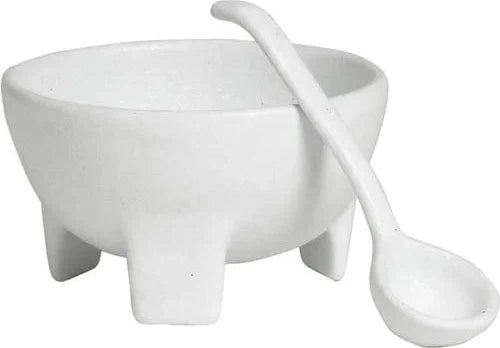 Bugambilia - Classic 2.9 Qt X-Large White Round Molcajete With Elegantly Textured - MJS05WW