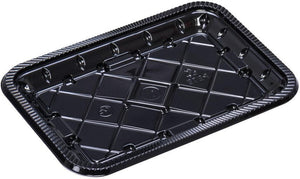 CKF Inc. - 6.0 x 8.4 x 1.1", #2S Black Ridged RPET Plastic Meat Tray, 500/Cs - 86565