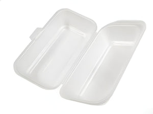 CKF Inc. - 8" x 4" x 3" SP8 Hot Dog White Foam Hinged Container, Pack of 500 - 87503