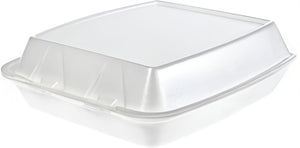 CKF Inc. - 8.7" x 8" x 3" Medium White Rectangular Foam Hinged Container, Pack of 200 - 87512