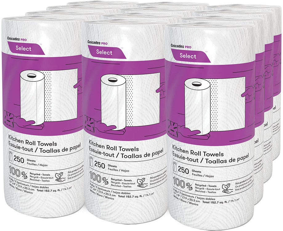 Cascades Tissue Group - 250 Sheets Select 2 Ply Household Hand Towels, Pack of 12 - K250