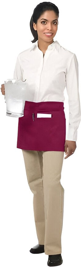 Chef Revival - 24" x 12" Poly-Cotton Burgundy Waist Apron With 3 Pocket - 605WAFH