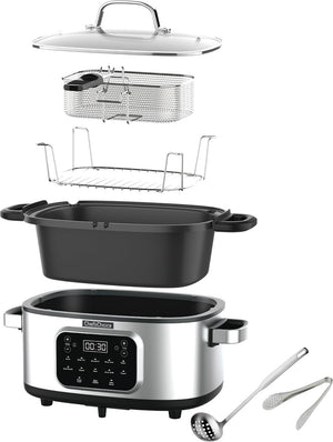 Chef's Choice - 6 Qt Capacity Black Stainless Steel Non-Stick Extra-Large 20-in-1 Multi Slow Cooker - VCCC20SS13