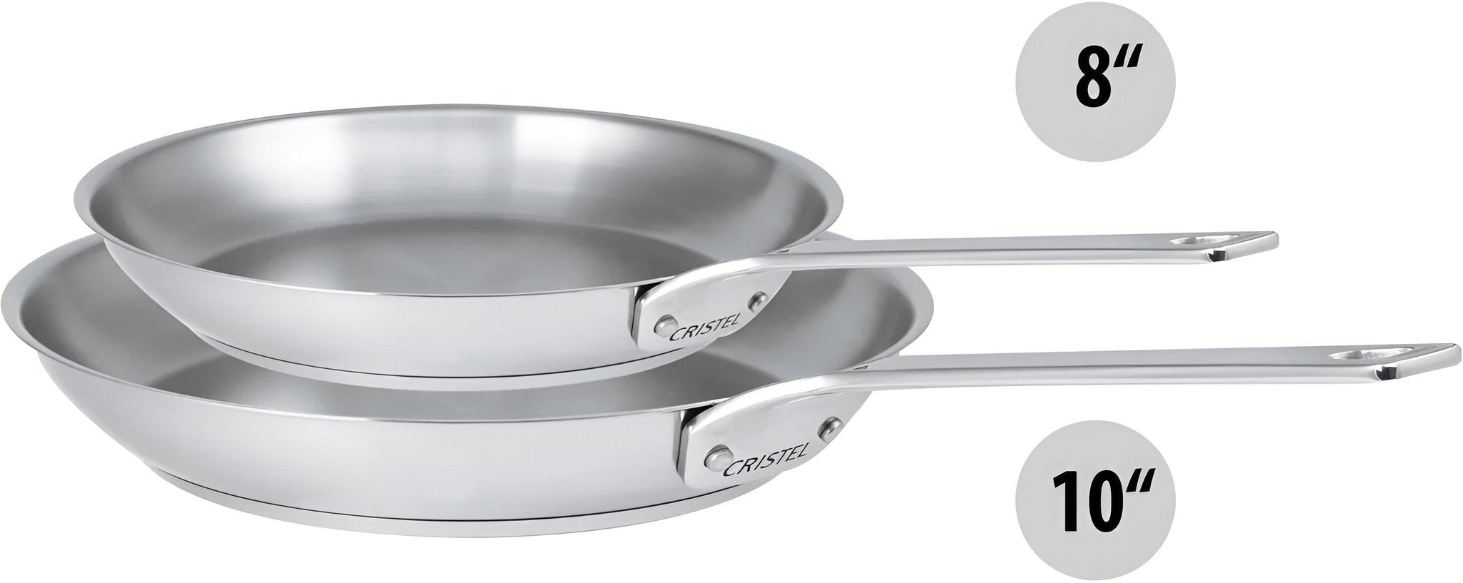 Cristel - 1826 Collection, 2 Stainless Steel Frying Pans Set - ST2PMV